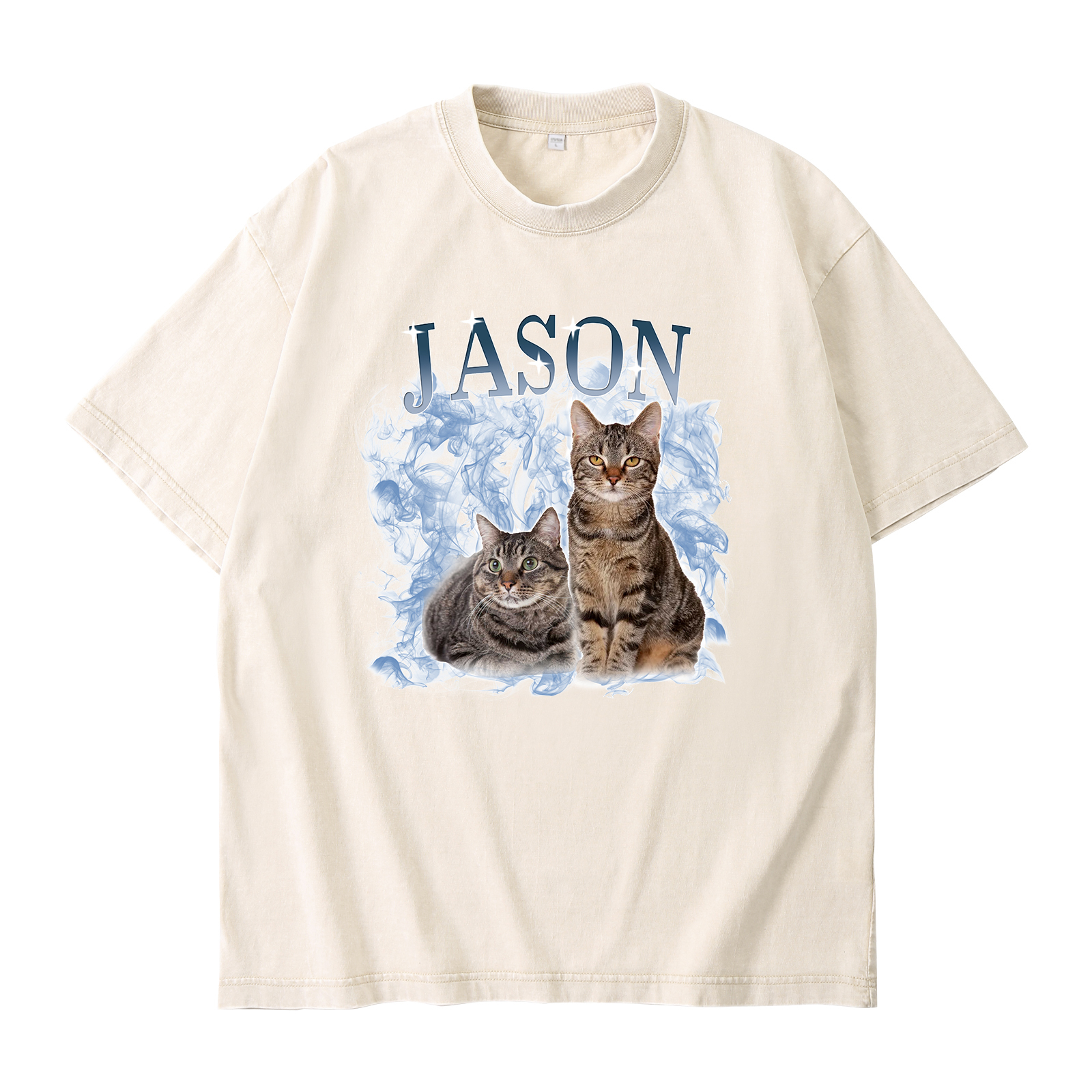 Personalized 1 Name & 2 Photos T-Shirt Custom Pet Short Sleeve Gifts for Him