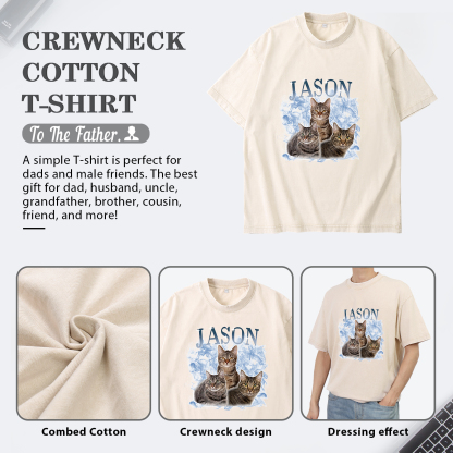 Personalized 1 Name & 3 Photos T-Shirt Custom Pet Short Sleeve Gifts for Him