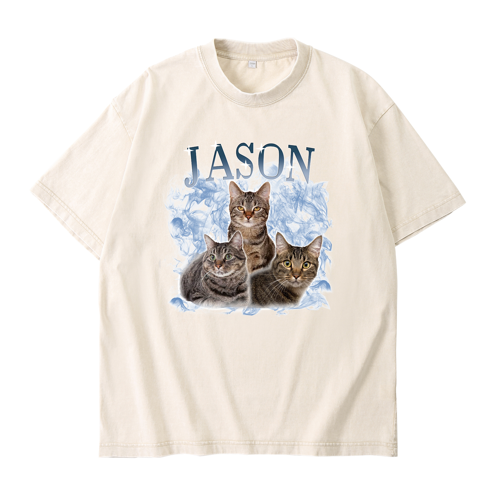 Personalized 1 Name & 3 Photos T-Shirt Custom Pet Short Sleeve Gifts for Him