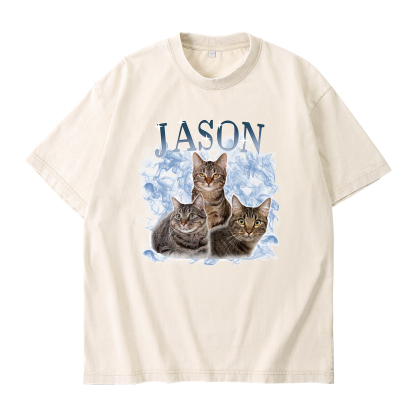 Personalized 1 Name & 3 Photos T-Shirt Custom Pet Short Sleeve Gifts for Him