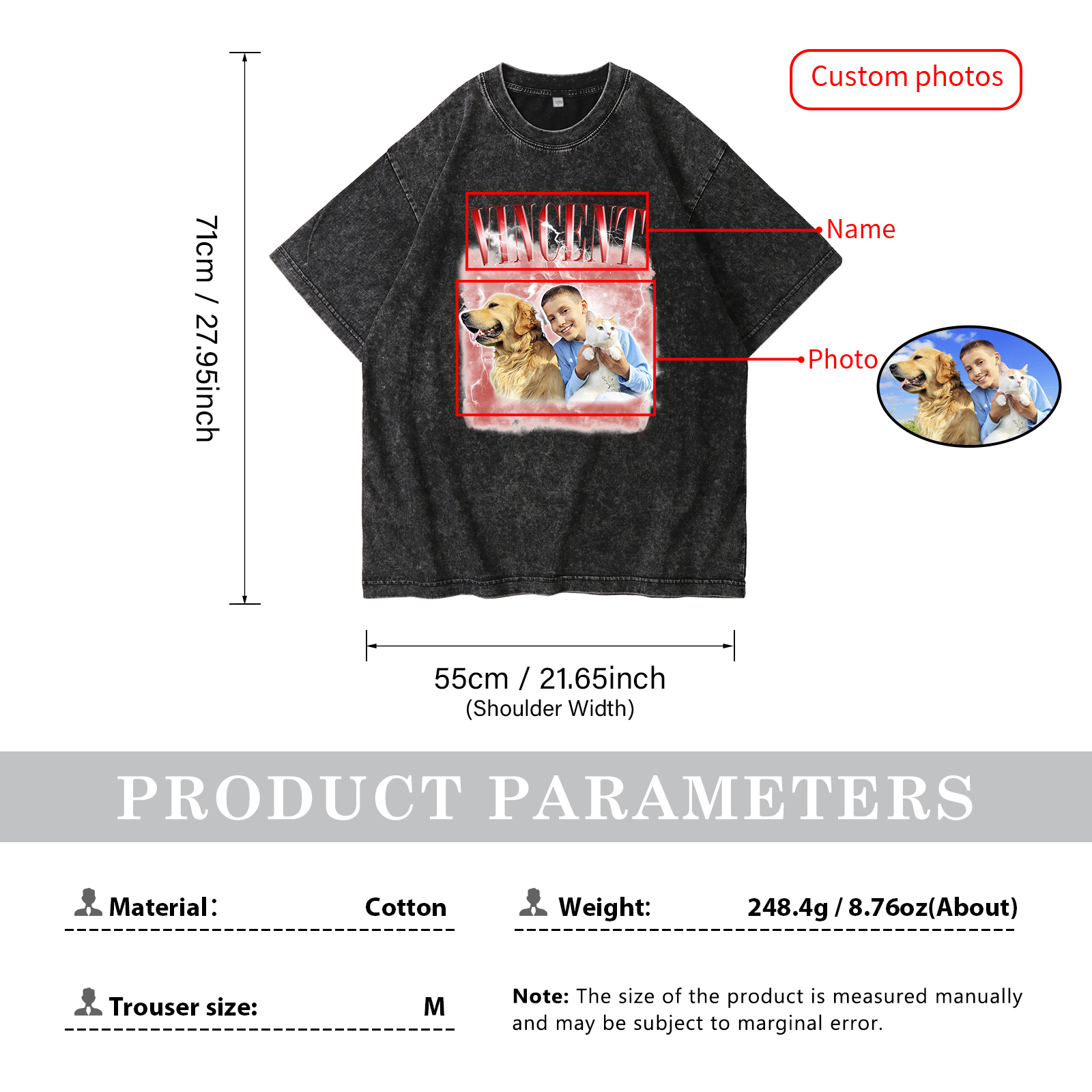[Copy]Personalized 1 Name & 1 Photo T-Shirt Custom Pet Short Sleeve Gifts for Him