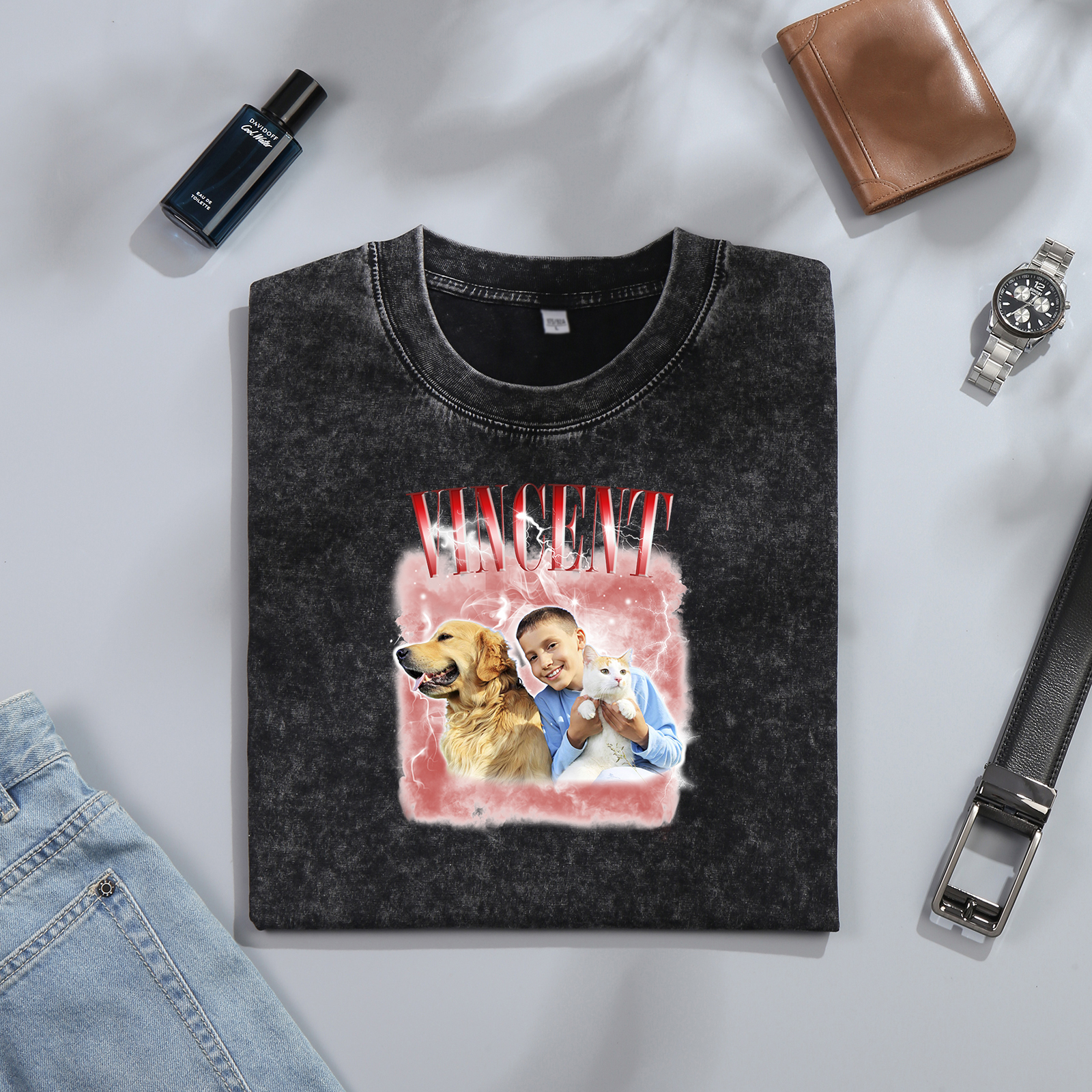 [Copy]Personalized 1 Name & 1 Photo T-Shirt Custom Pet Short Sleeve Gifts for Him