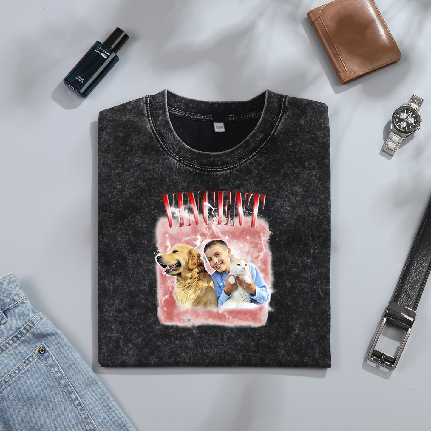 [Copy]Personalized 1 Name & 1 Photo T-Shirt Custom Pet Short Sleeve Gifts for Him