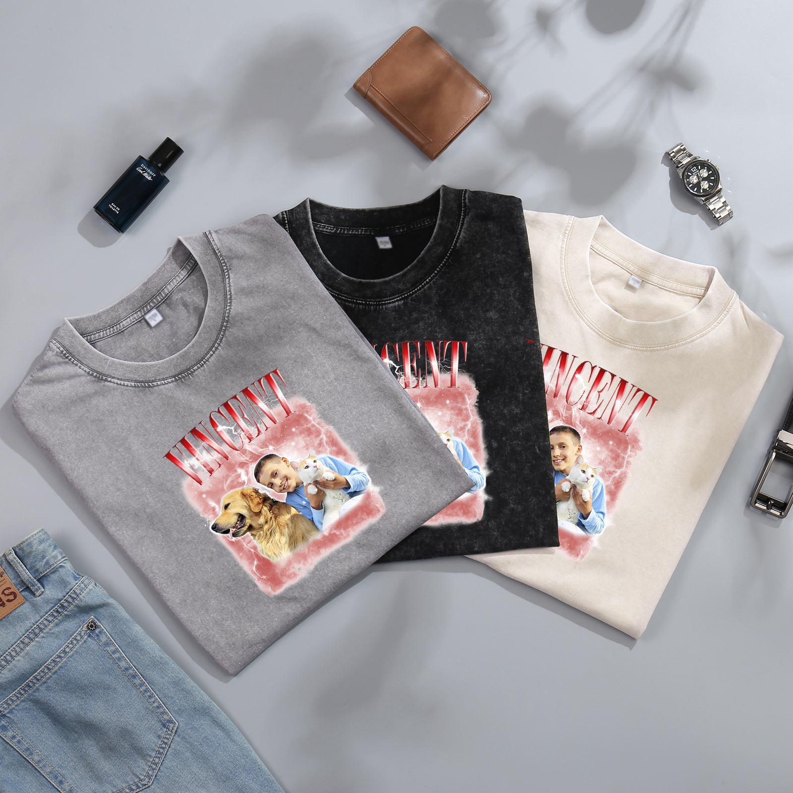 [Copy]Personalized 1 Name & 1 Photo T-Shirt Custom Pet Short Sleeve Gifts for Him