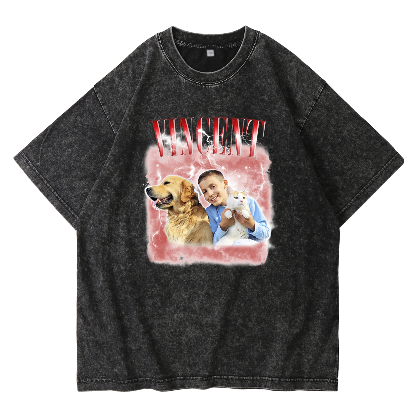 [Copy]Personalized 1 Name & 1 Photo T-Shirt Custom Pet Short Sleeve Gifts for Him