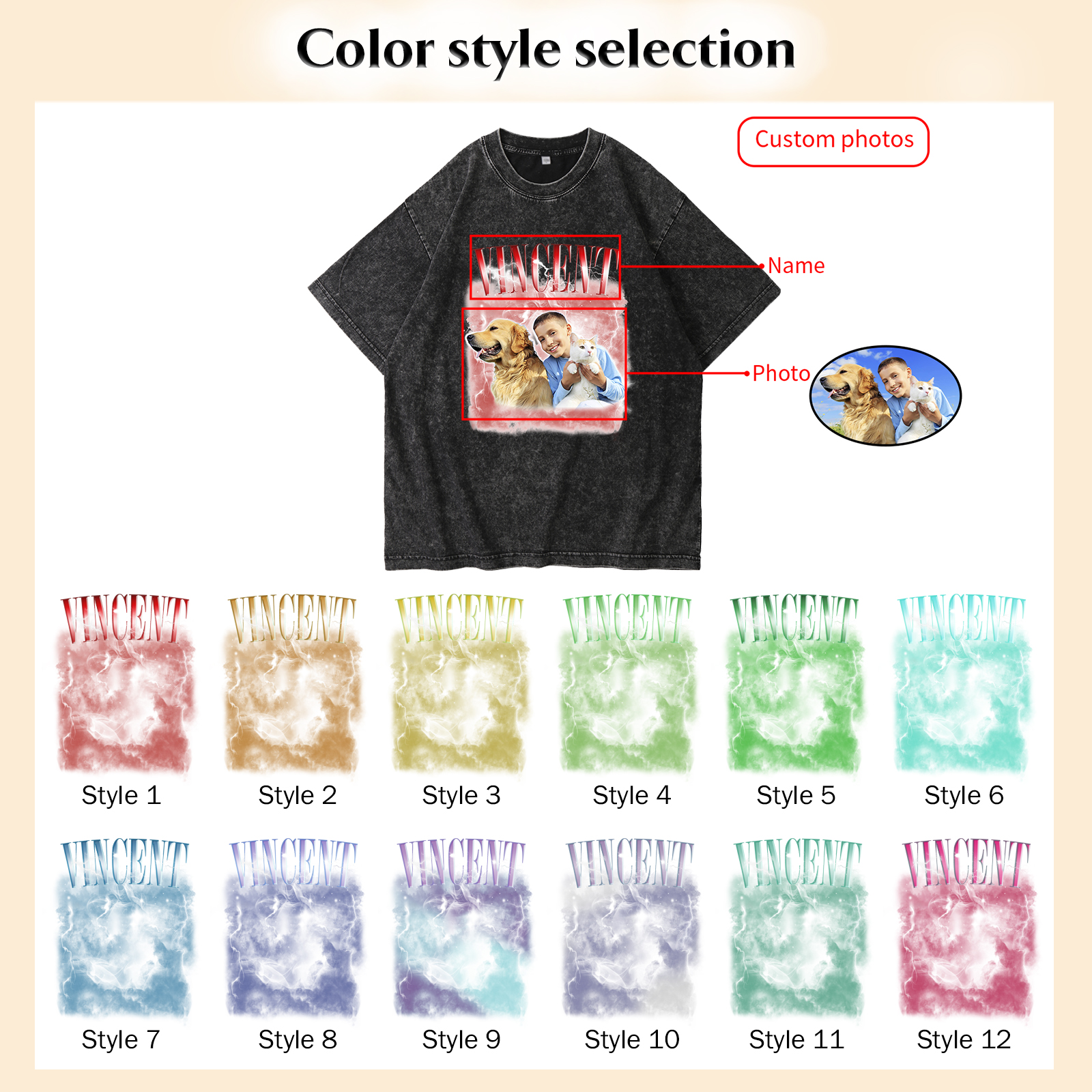 [Copy]Personalized 1 Name & 1 Photo T-Shirt Custom Pet Short Sleeve Gifts for Him