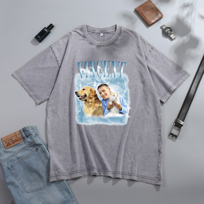 [Copy]Personalized 1 Name & 1 Photo T-Shirt Custom Pet Short Sleeve Gifts for Him