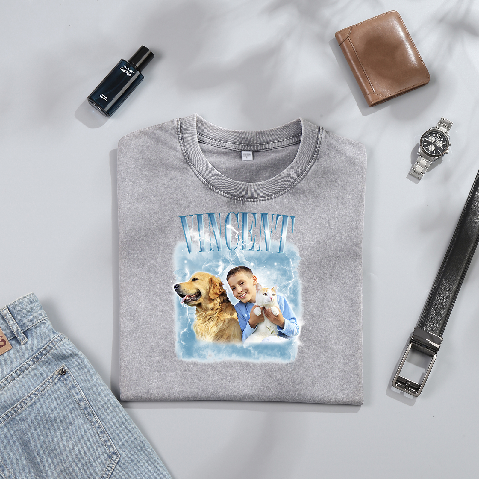 [Copy]Personalized 1 Name & 1 Photo T-Shirt Custom Pet Short Sleeve Gifts for Him