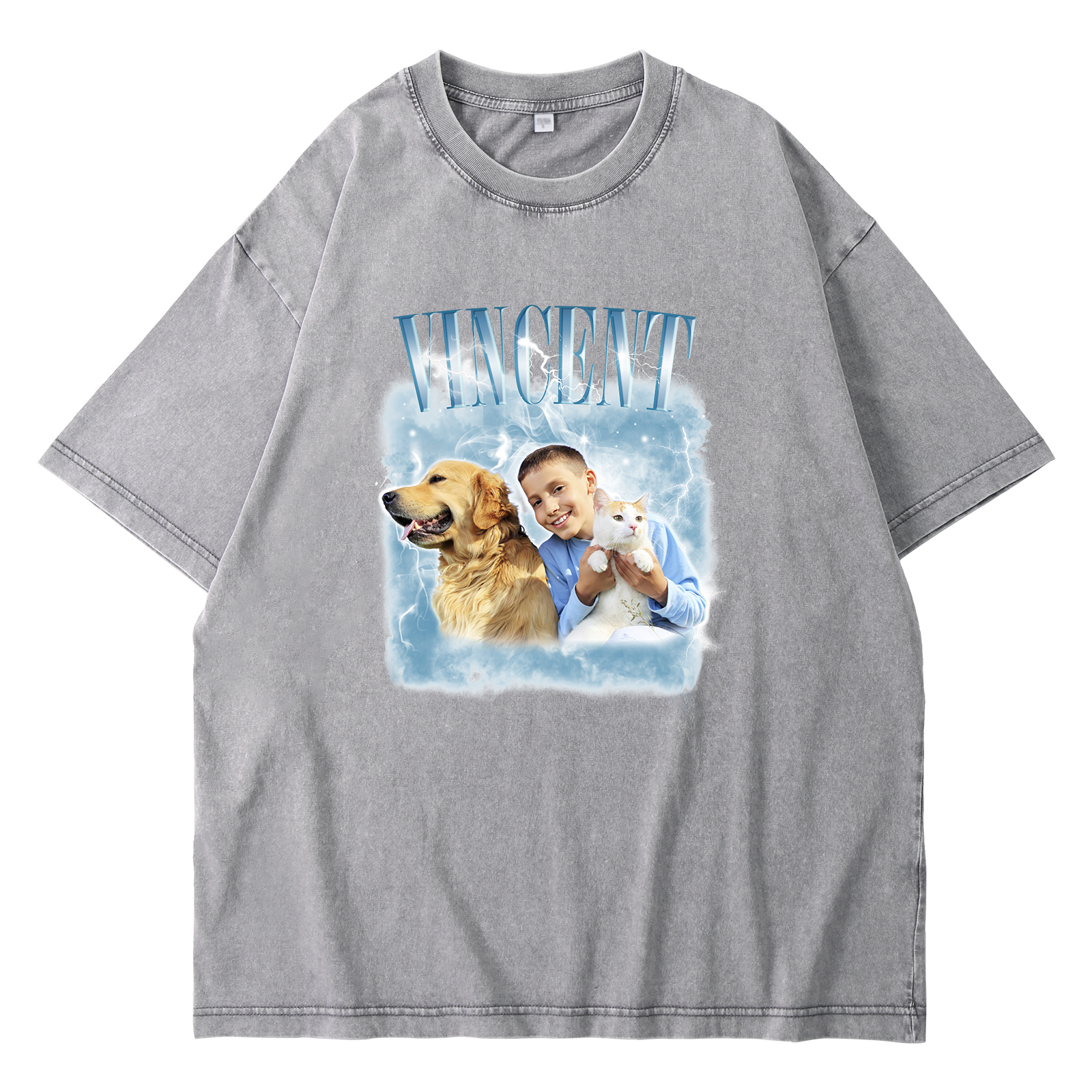 [Copy]Personalized 1 Name & 1 Photo T-Shirt Custom Pet Short Sleeve Gifts for Him