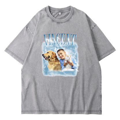[Copy]Personalized 1 Name & 1 Photo T-Shirt Custom Pet Short Sleeve Gifts for Him