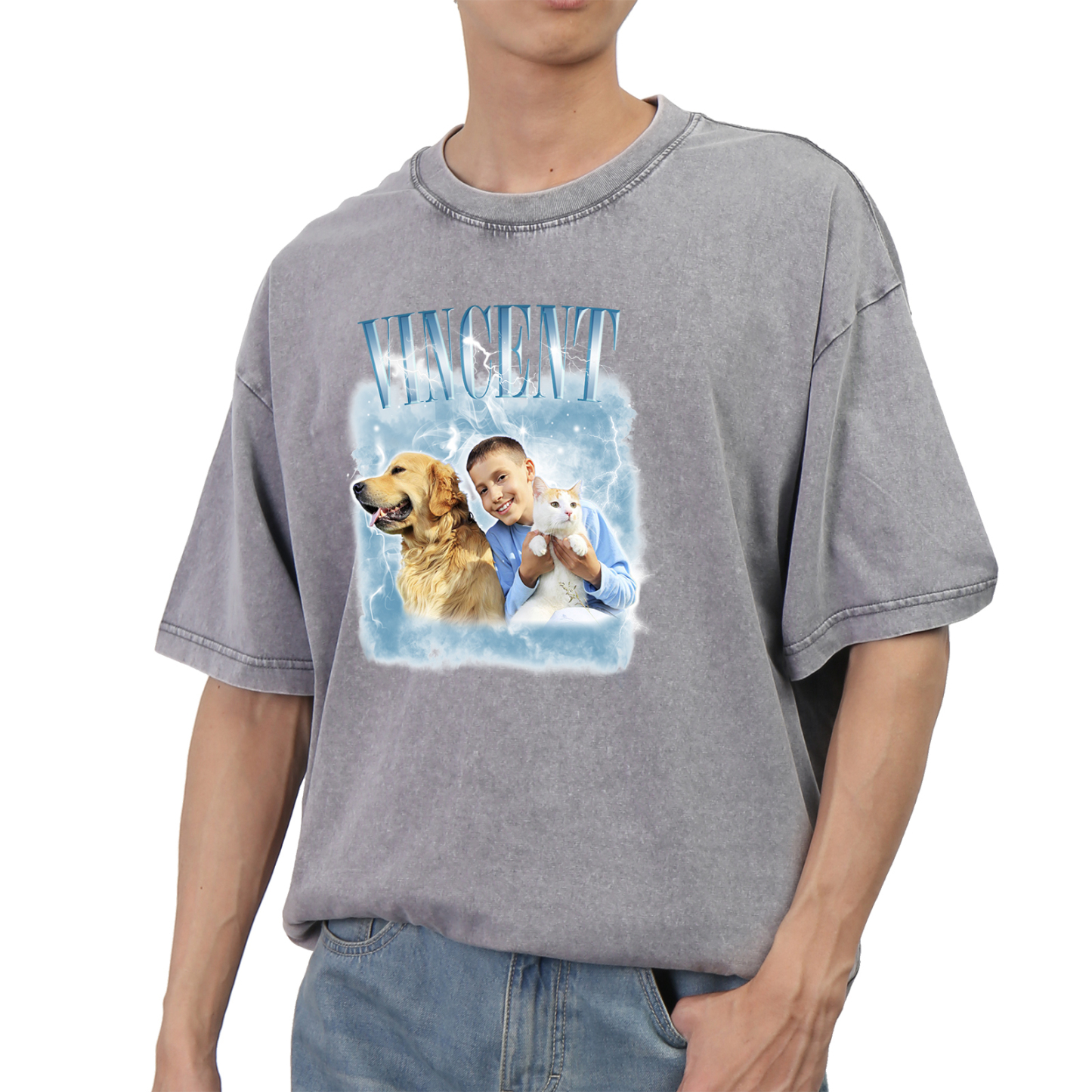 [Copy]Personalized 1 Name & 1 Photo T-Shirt Custom Pet Short Sleeve Gifts for Him