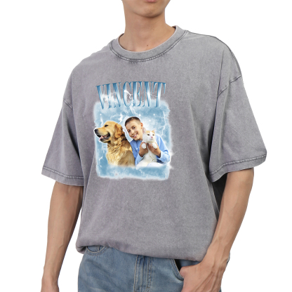 [Copy]Personalized 1 Name & 1 Photo T-Shirt Custom Pet Short Sleeve Gifts for Him