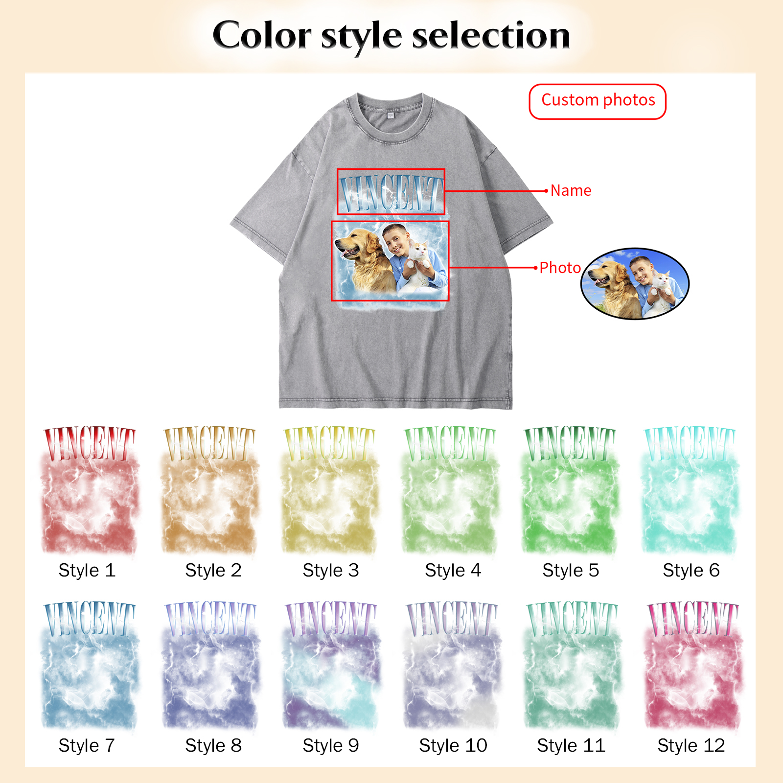 [Copy]Personalized 1 Name & 1 Photo T-Shirt Custom Pet Short Sleeve Gifts for Him