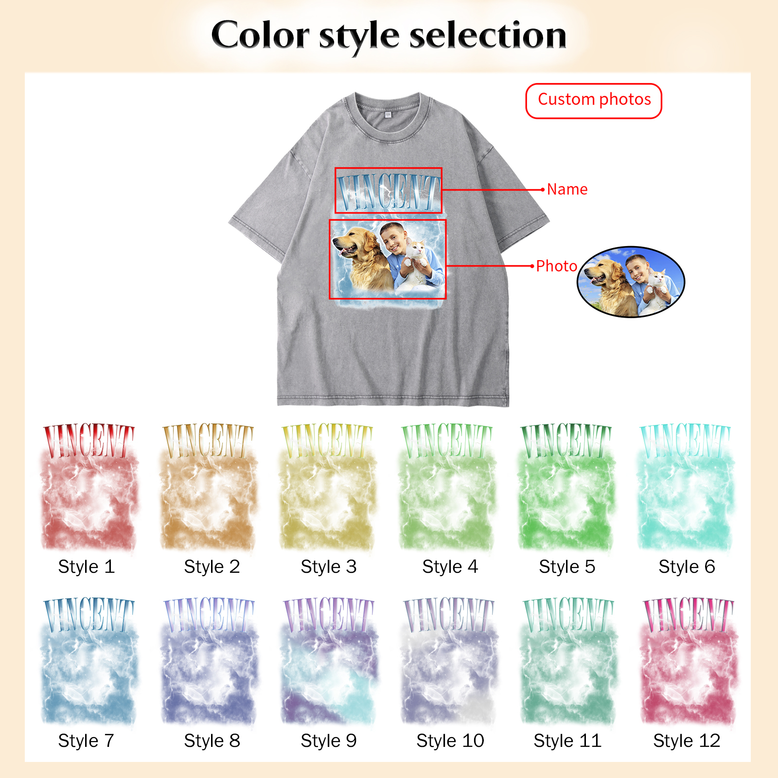 [Copy]Personalized 1 Name & 1 Photo T-Shirt Custom Pet Short Sleeve Gifts for Him