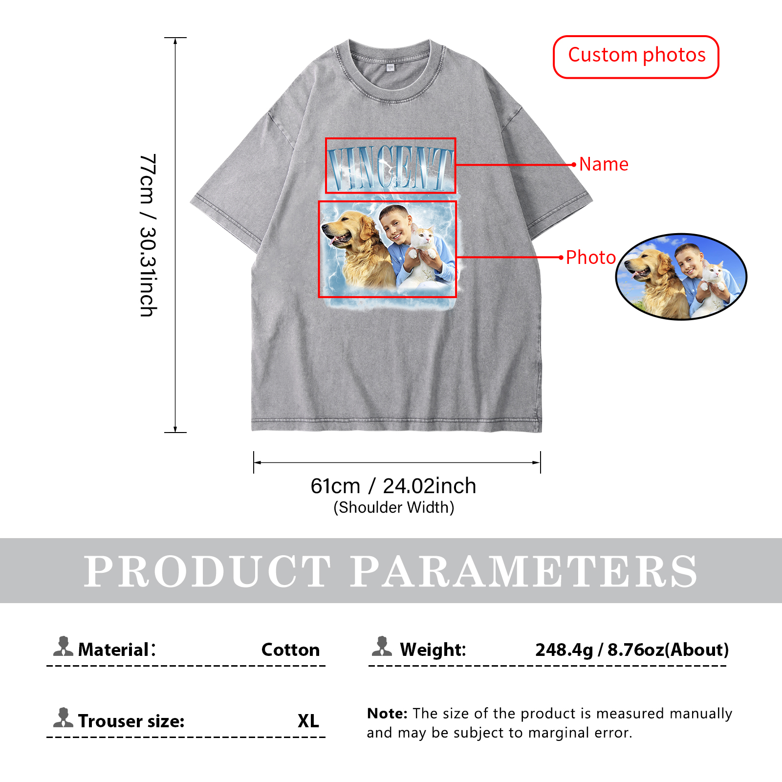 [Copy]Personalized 1 Name & 1 Photo T-Shirt Custom Pet Short Sleeve Gifts for Him