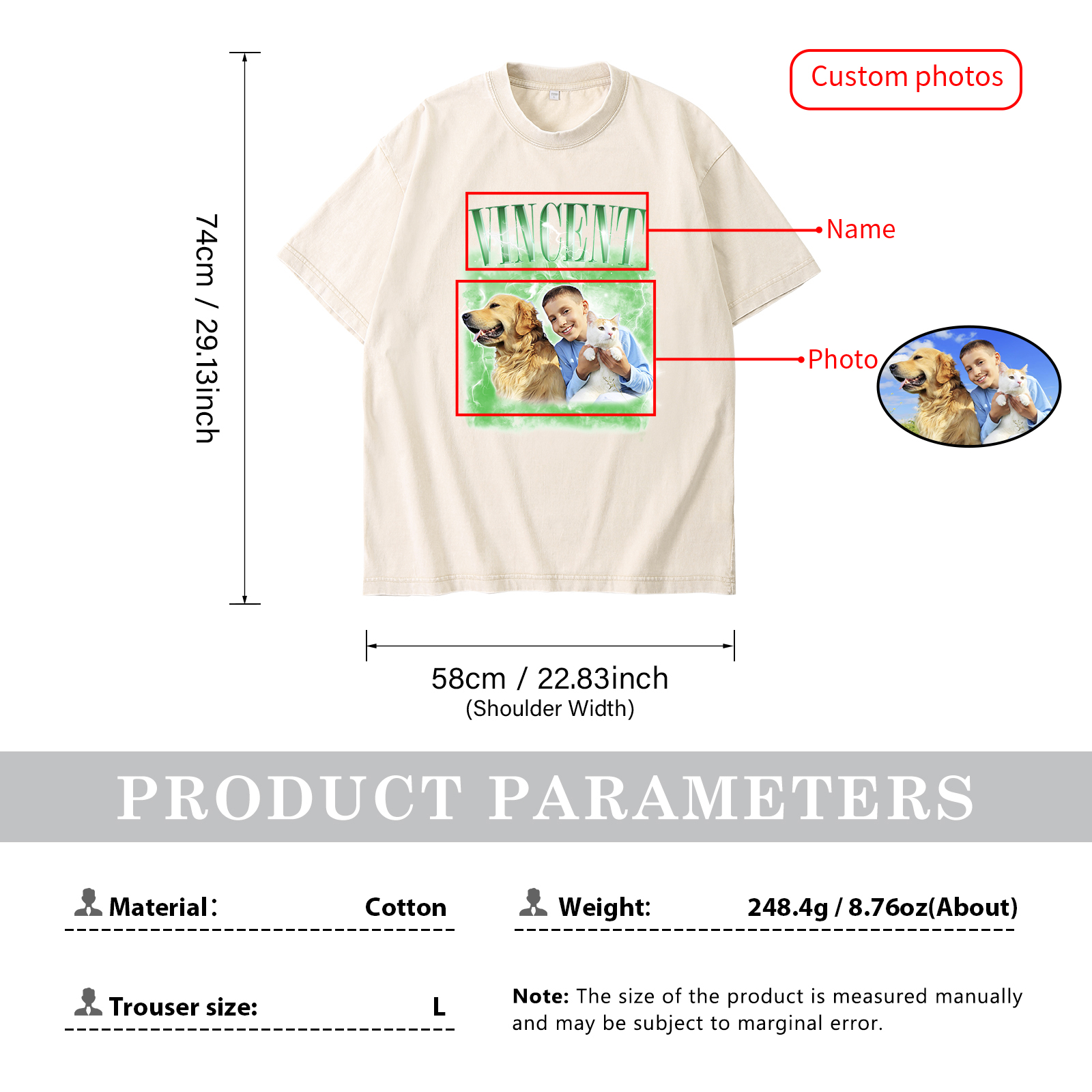 [Copy]Personalized 1 Name & 1 Photo T-Shirt Custom Pet Short Sleeve Gifts for Him
