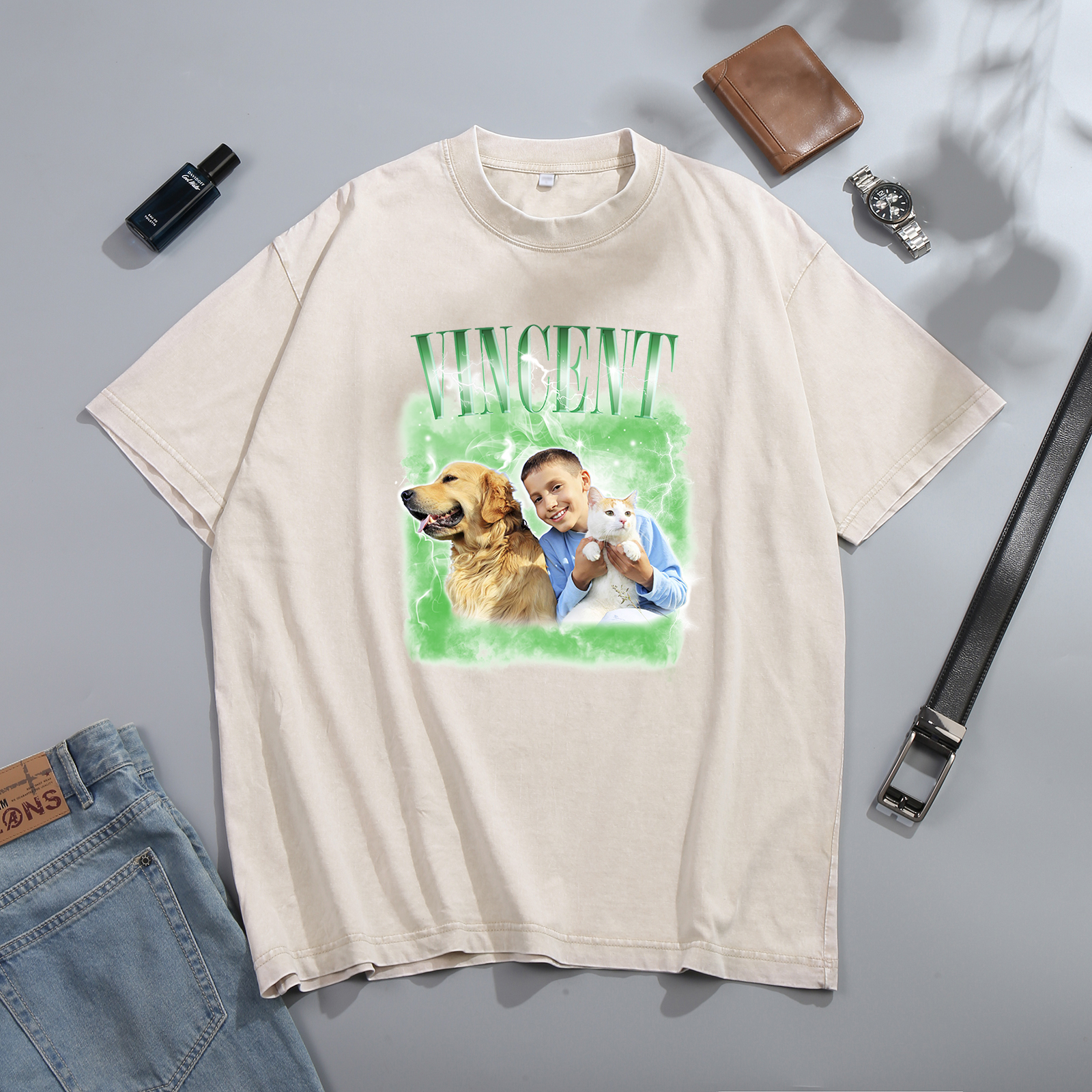 [Copy]Personalized 1 Name & 1 Photo T-Shirt Custom Pet Short Sleeve Gifts for Him