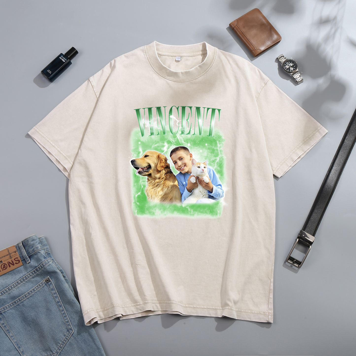 [Copy]Personalized 1 Name & 1 Photo T-Shirt Custom Pet Short Sleeve Gifts for Him