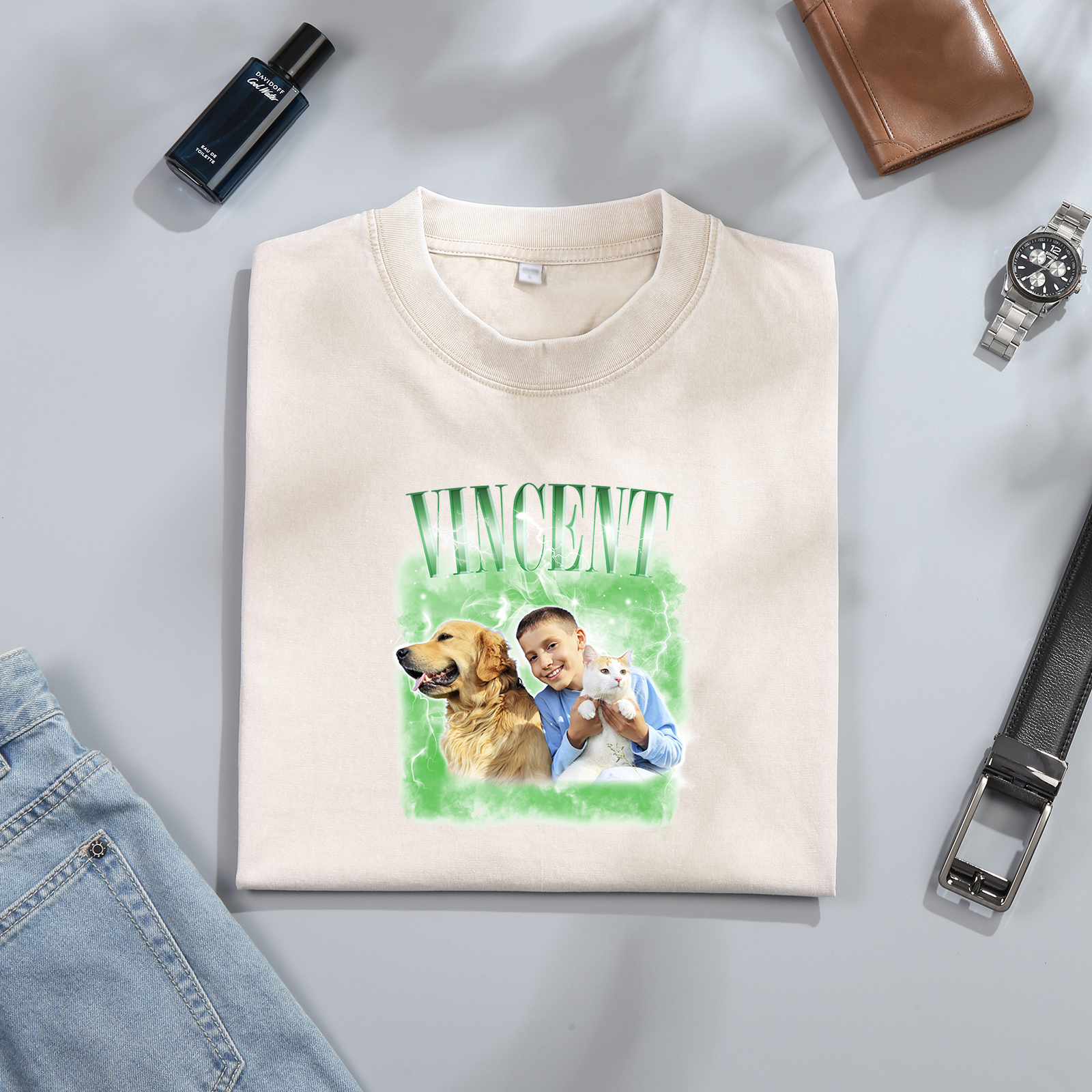 [Copy]Personalized 1 Name & 1 Photo T-Shirt Custom Pet Short Sleeve Gifts for Him