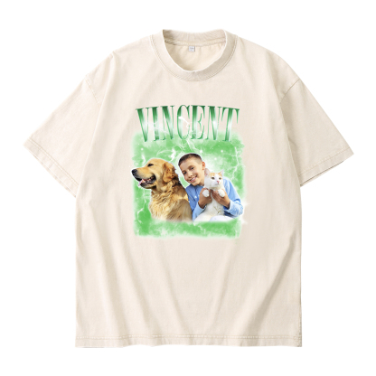 [Copy]Personalized 1 Name & 1 Photo T-Shirt Custom Pet Short Sleeve Gifts for Him