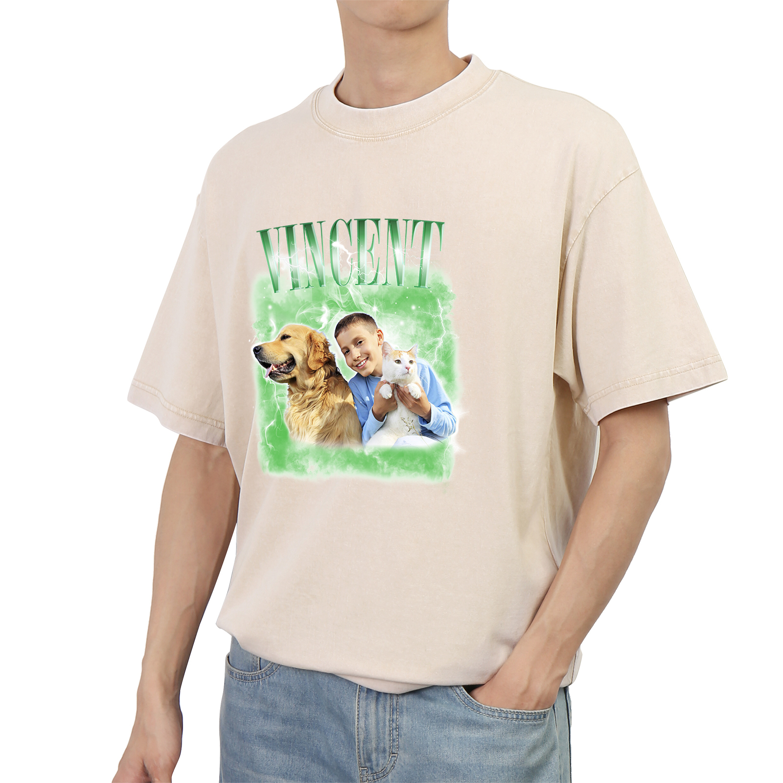 [Copy]Personalized 1 Name & 1 Photo T-Shirt Custom Pet Short Sleeve Gifts for Him