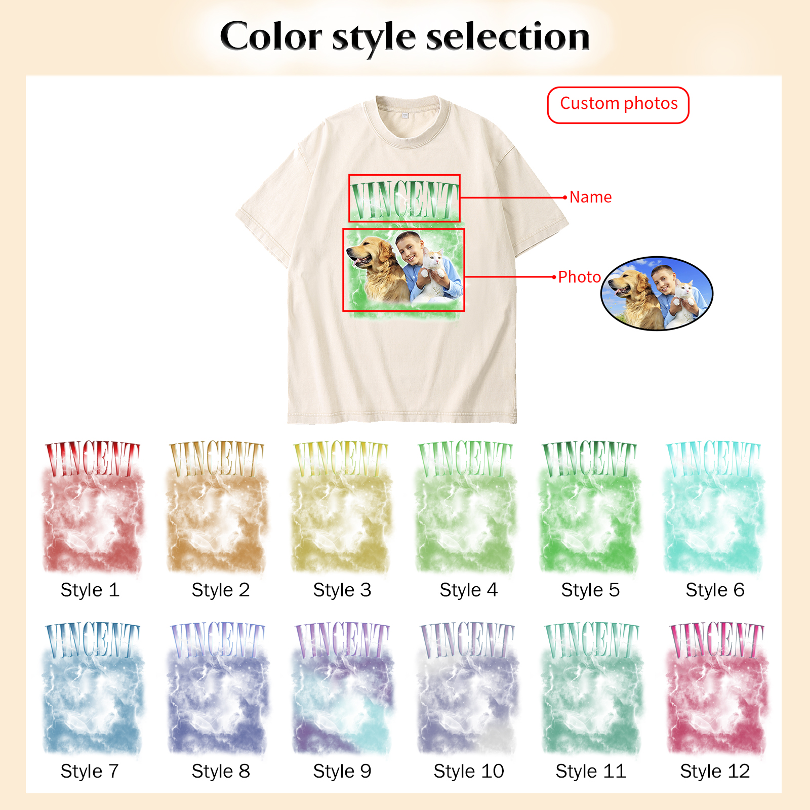 [Copy]Personalized 1 Name & 1 Photo T-Shirt Custom Pet Short Sleeve Gifts for Him