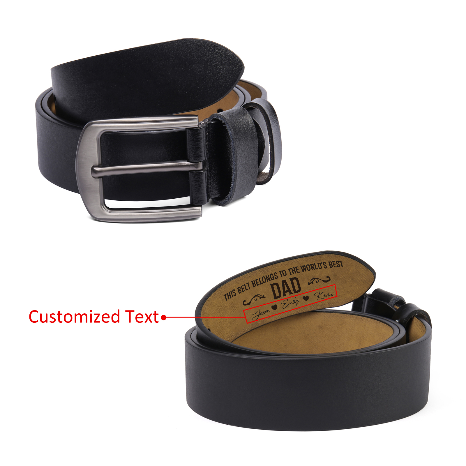 Personalised Men Leather Belt Custom 1 Text Black Brown "This Belt Belongs To The World's Best Dad" | Jessemade