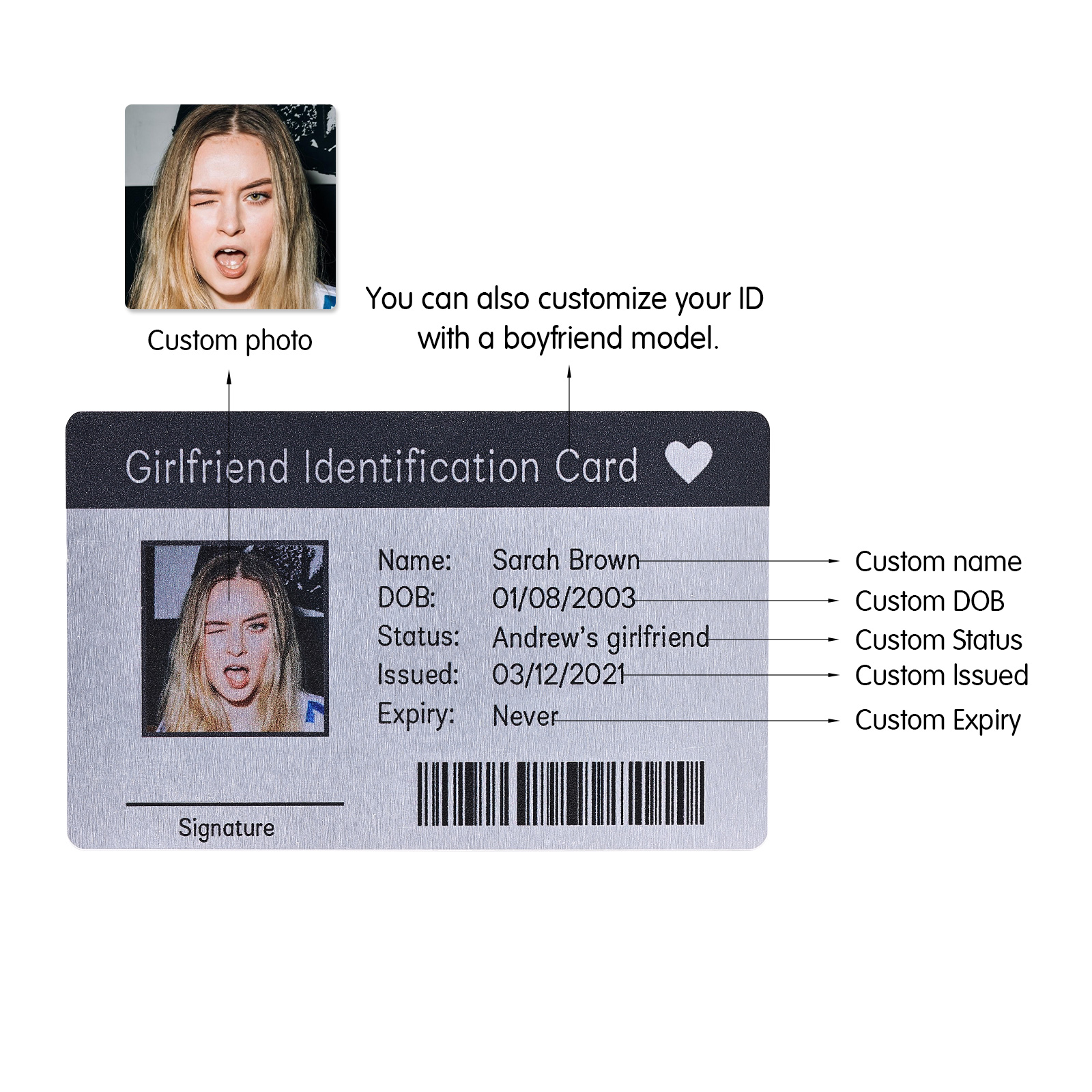 Girlfriend ID Card Custom Metal Wallet Card Personalized Gifts Boyfriend Gift Anniversary Gift For Boyfriend Christmas Gifts For Him
