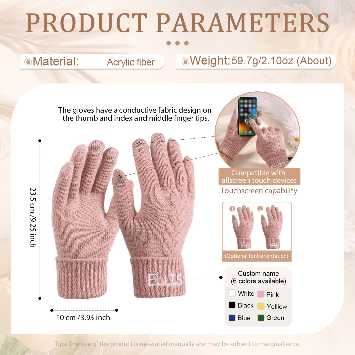 Personalized Winter Knit Gloves Thoughtful Custom Gift in Pink or Gray for Her or Him