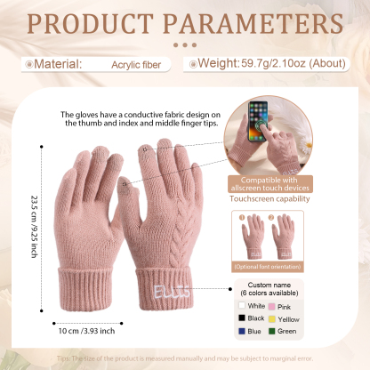 Personalized Winter Knit Gloves Thoughtful Custom Gift in Pink or Gray for Her or Him