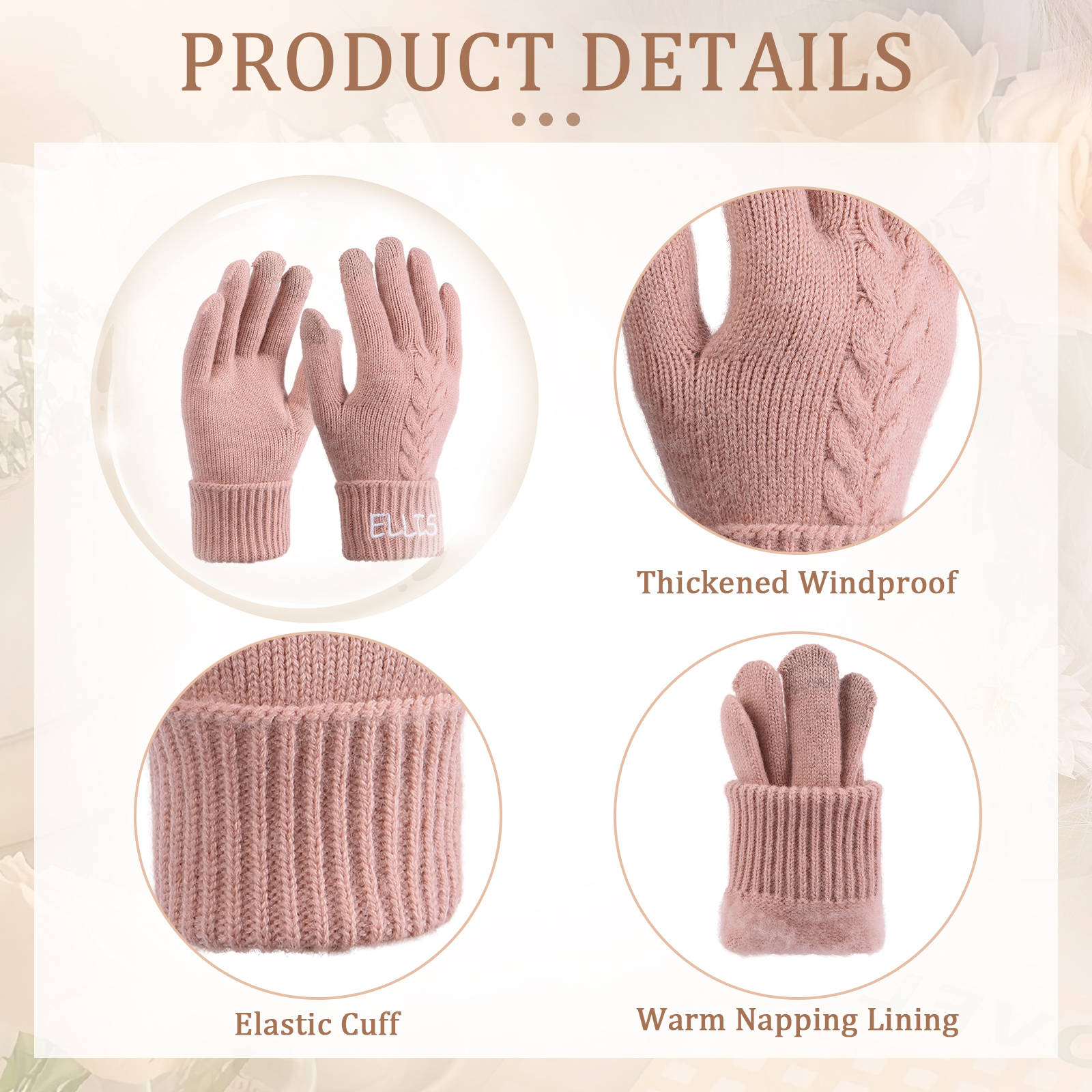 Personalized Winter Knit Gloves Thoughtful Custom Gift in Pink or Gray for Her or Him