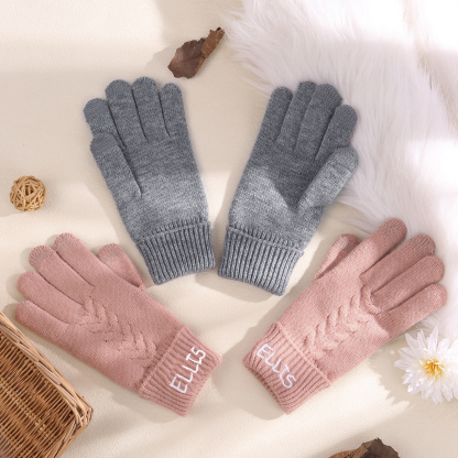 Personalized Winter Knit Gloves Thoughtful Custom Gift in Pink or Gray for Her or Him