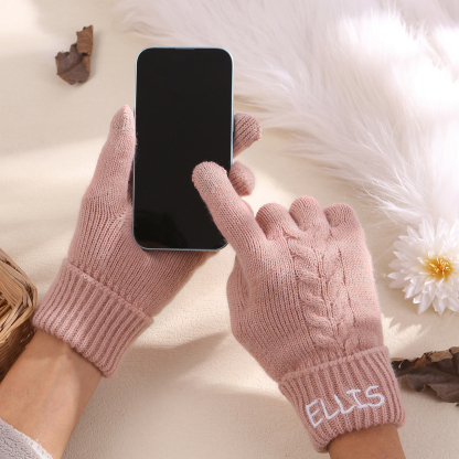 Personalized Winter Knit Gloves Thoughtful Custom Gift in Pink or Gray for Her or Him