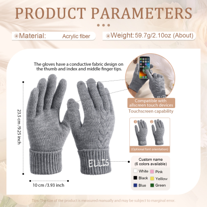 Personalized Winter Knit Gloves Thoughtful Custom Gift in Pink or Gray for Her or Him