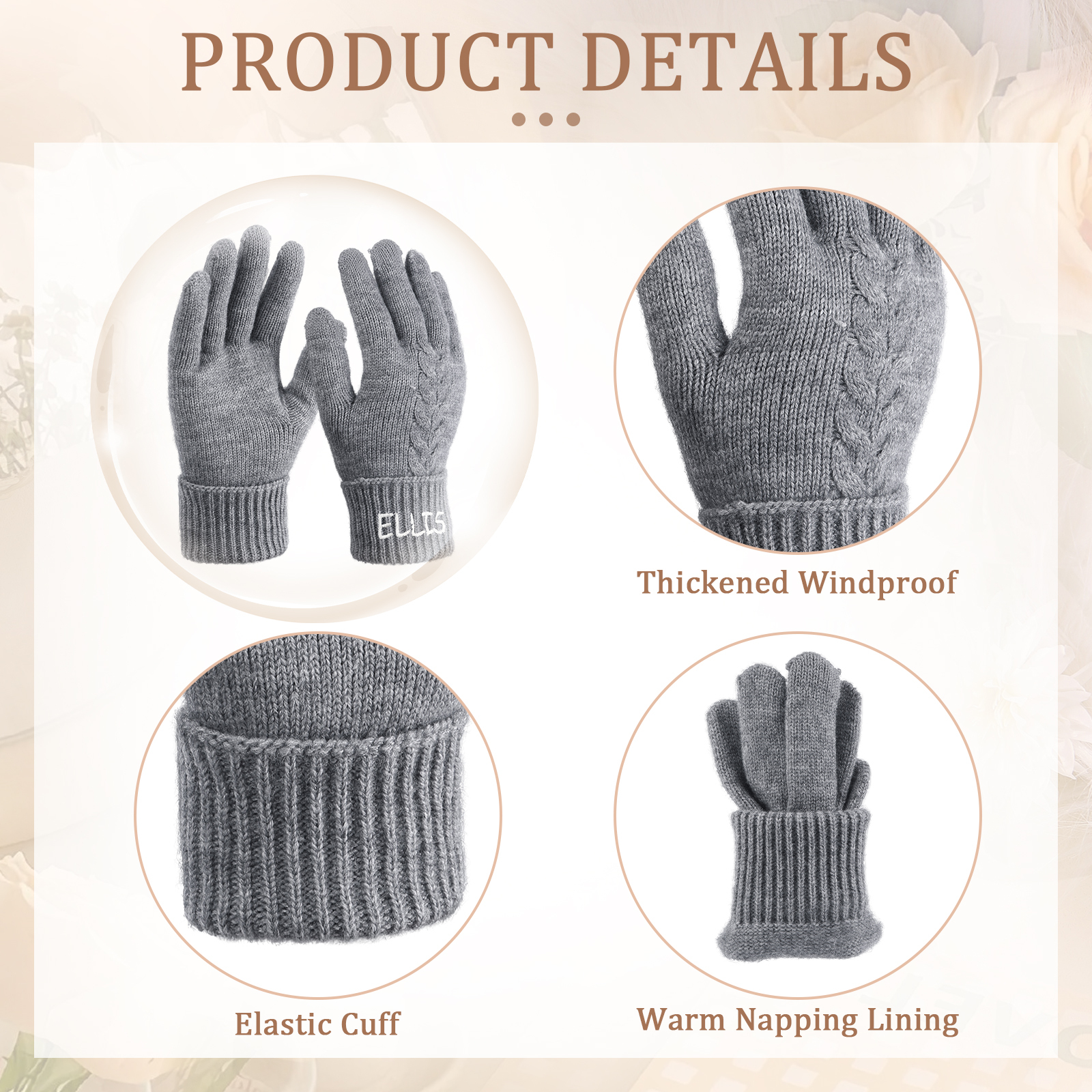 Personalized Winter Knit Gloves Thoughtful Custom Gift in Pink or Gray for Her or Him