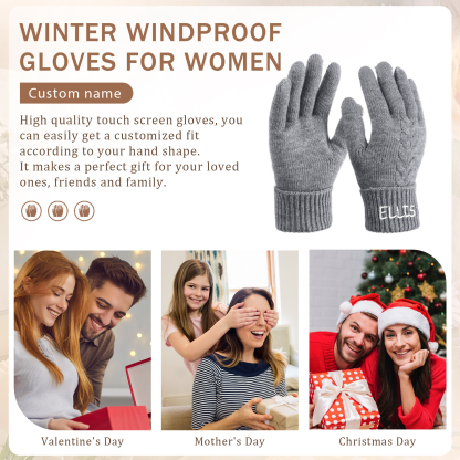Personalized Winter Knit Gloves Thoughtful Custom Gift in Pink or Gray for Her or Him