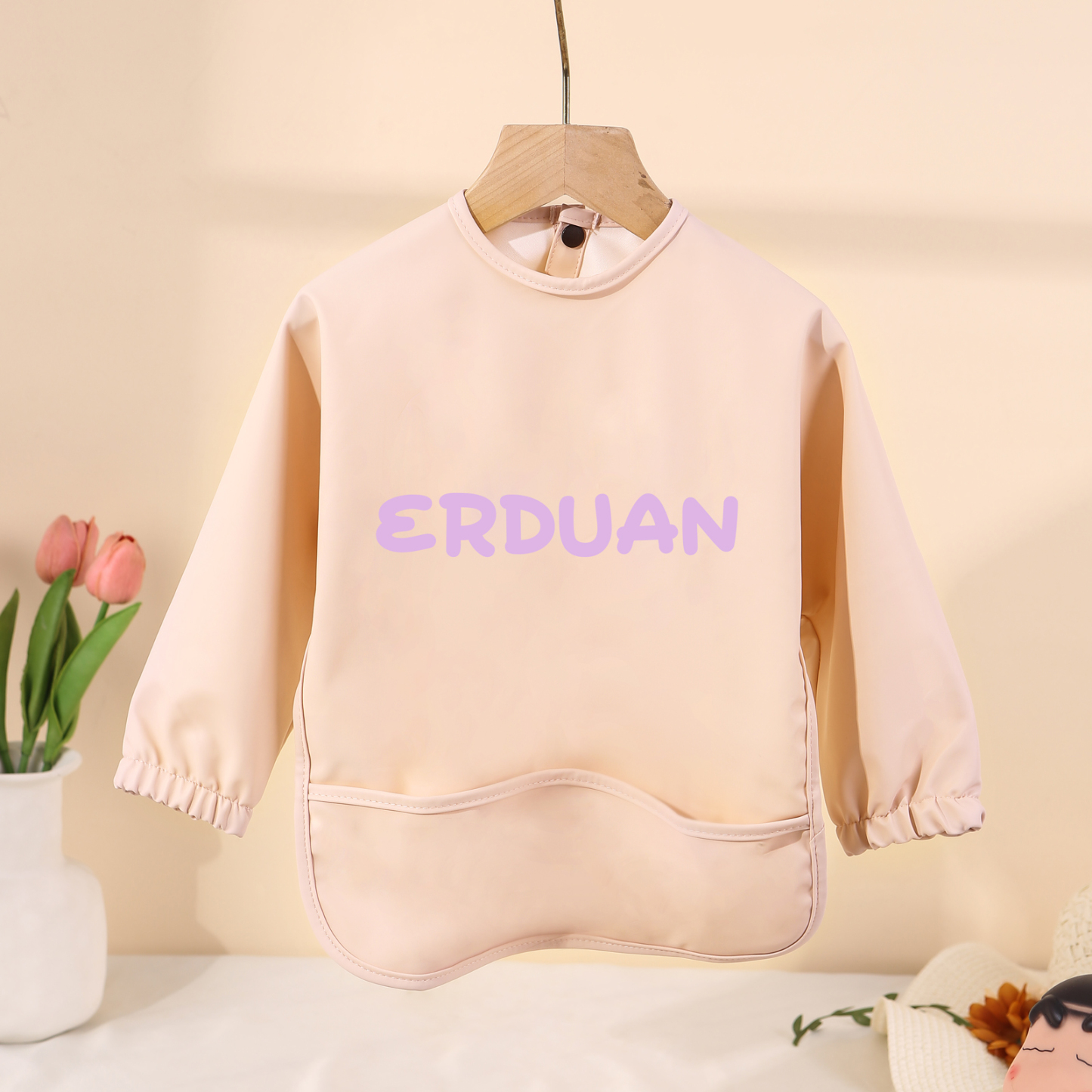 Personalized Baby Bibs Waterproof PU Feeding Bibs with Long Sleeves Large Pocket Gift for Her