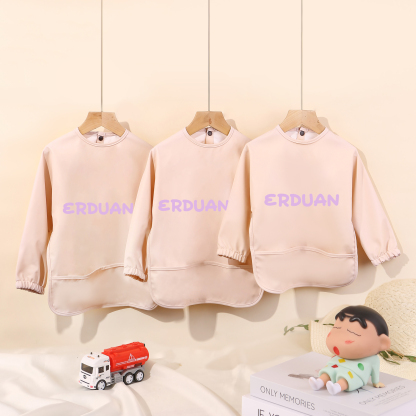 Personalized Baby Bibs Waterproof PU Feeding Bibs with Long Sleeves Large Pocket Gift for Her