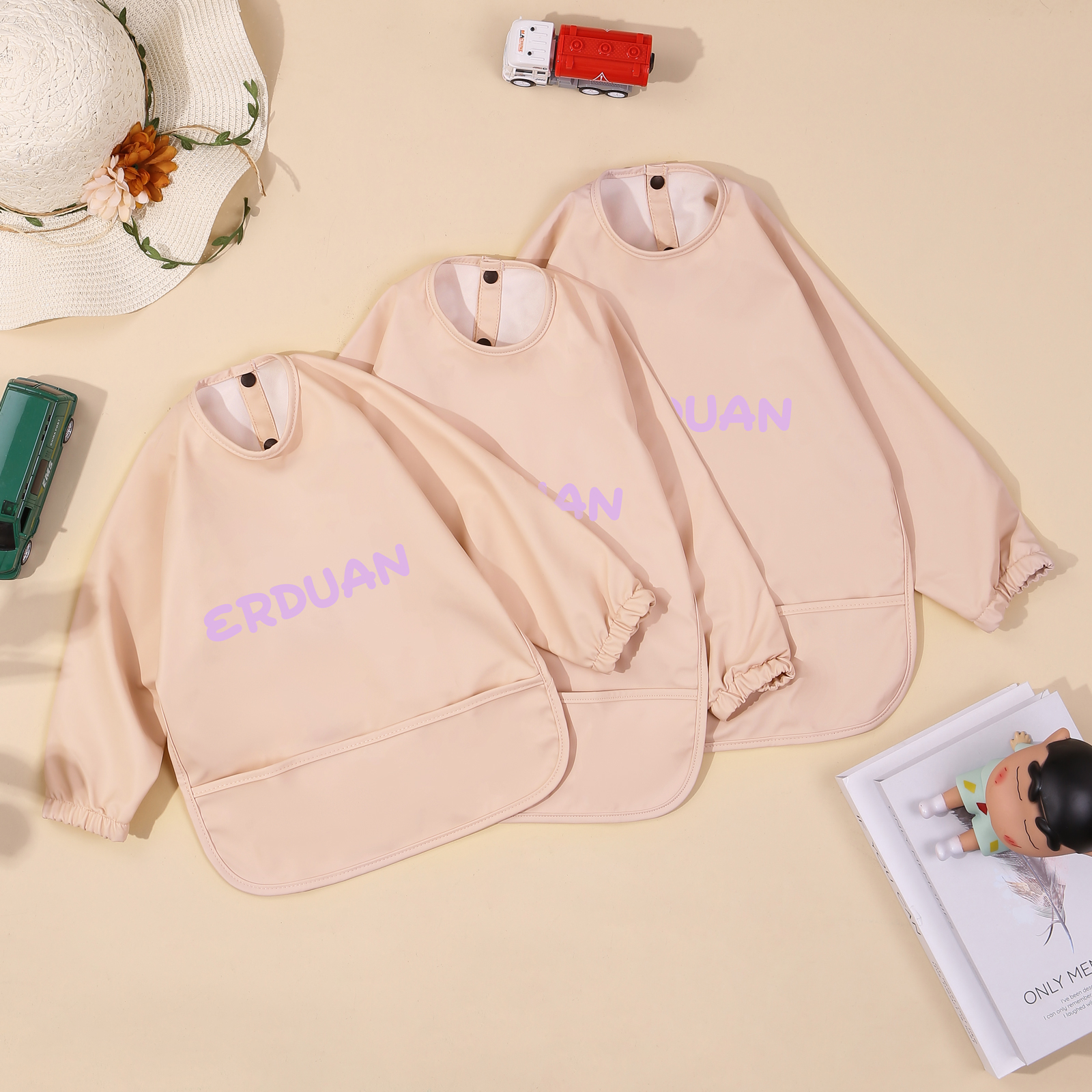 Personalized Baby Bibs Waterproof PU Feeding Bibs with Long Sleeves Large Pocket Gift for Her