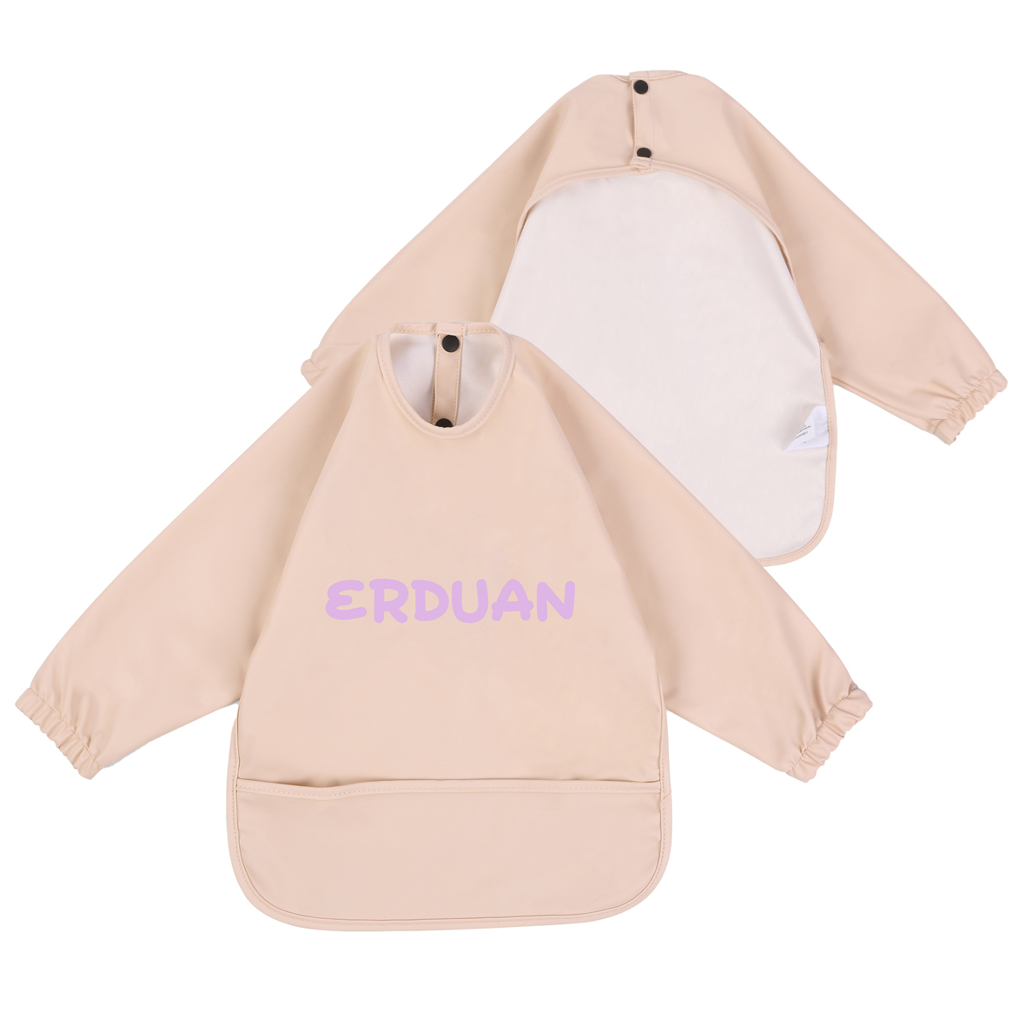 Personalized Baby Bibs Waterproof PU Feeding Bibs with Long Sleeves Large Pocket Gift for Her