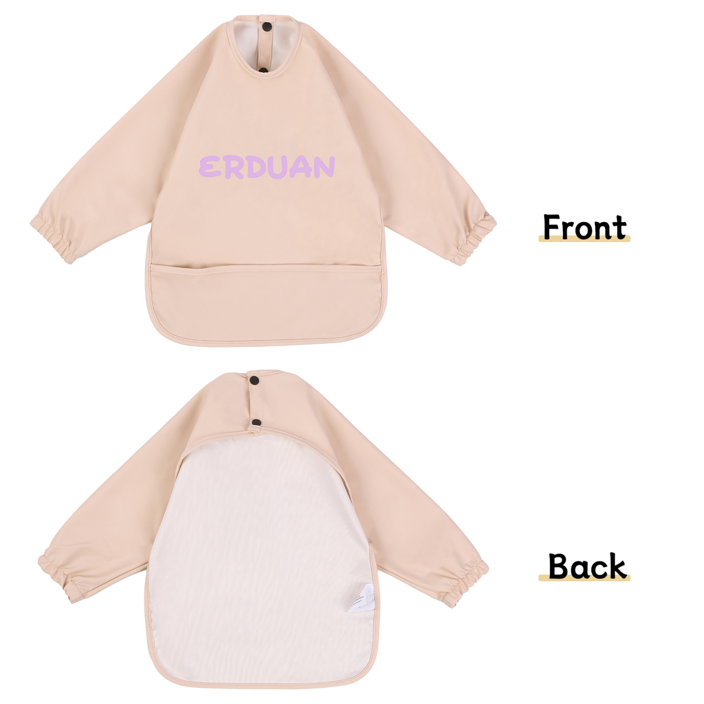 Personalized Baby Bibs Waterproof PU Feeding Bibs with Long Sleeves Large Pocket Gift for Her