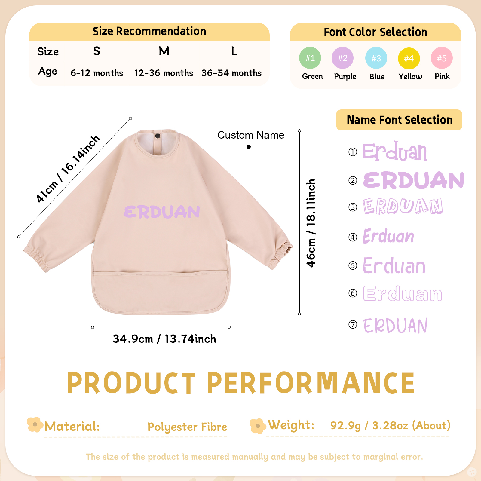 Personalized Baby Bibs Waterproof PU Feeding Bibs with Long Sleeves Large Pocket Gift for Her