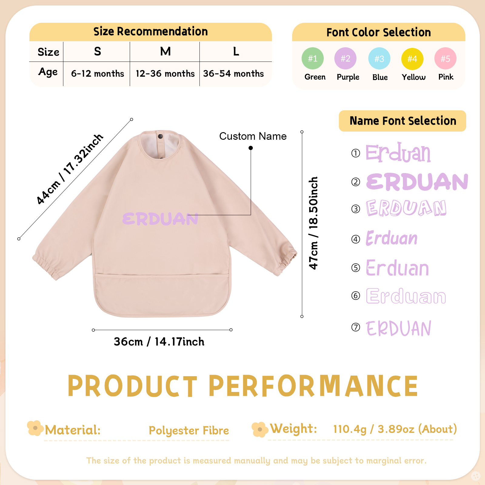 Personalized Baby Bibs Waterproof PU Feeding Bibs with Long Sleeves Large Pocket Gift for Her