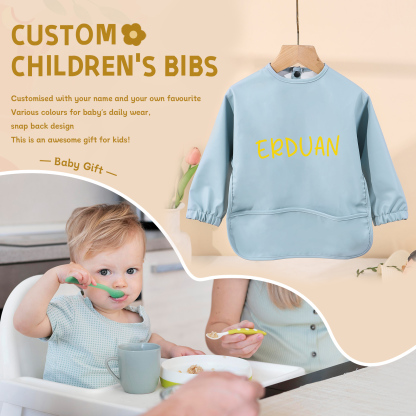 Personalized Baby Bibs Waterproof PU Feeding Bibs with Long Sleeves Large Pocket Gift for Her