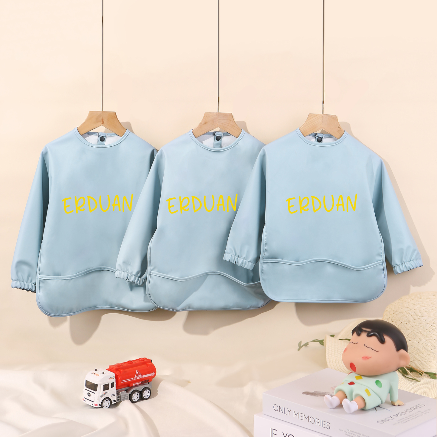 Personalized Baby Bibs Waterproof PU Feeding Bibs with Long Sleeves Large Pocket Gift for Her