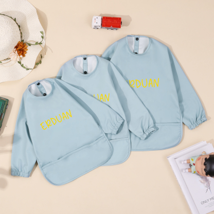 Personalized Baby Bibs Waterproof PU Feeding Bibs with Long Sleeves Large Pocket Gift for Her