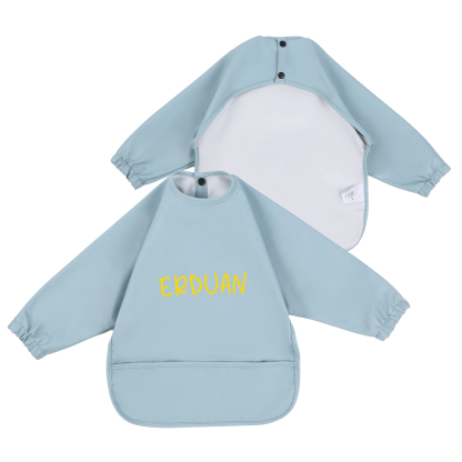 Personalized Baby Bibs Waterproof PU Feeding Bibs with Long Sleeves Large Pocket Gift for Her