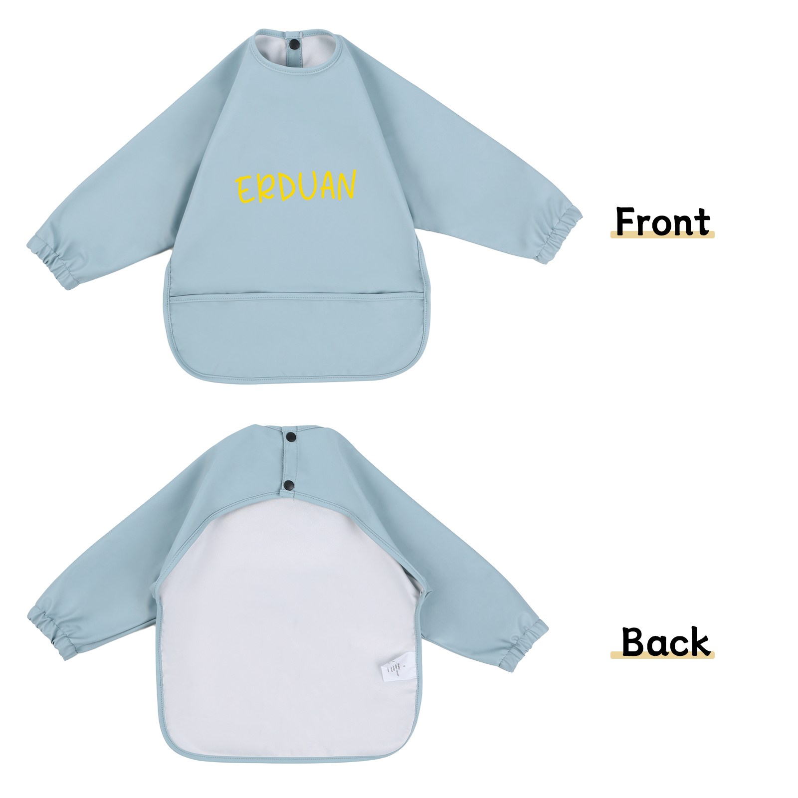 Personalized Baby Bibs Waterproof PU Feeding Bibs with Long Sleeves Large Pocket Gift for Her