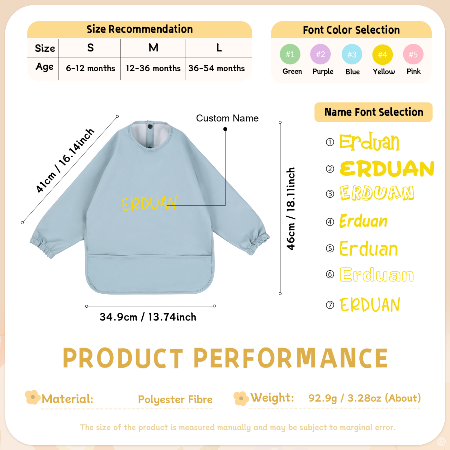 Personalized Baby Bibs Waterproof PU Feeding Bibs with Long Sleeves Large Pocket Gift for Her