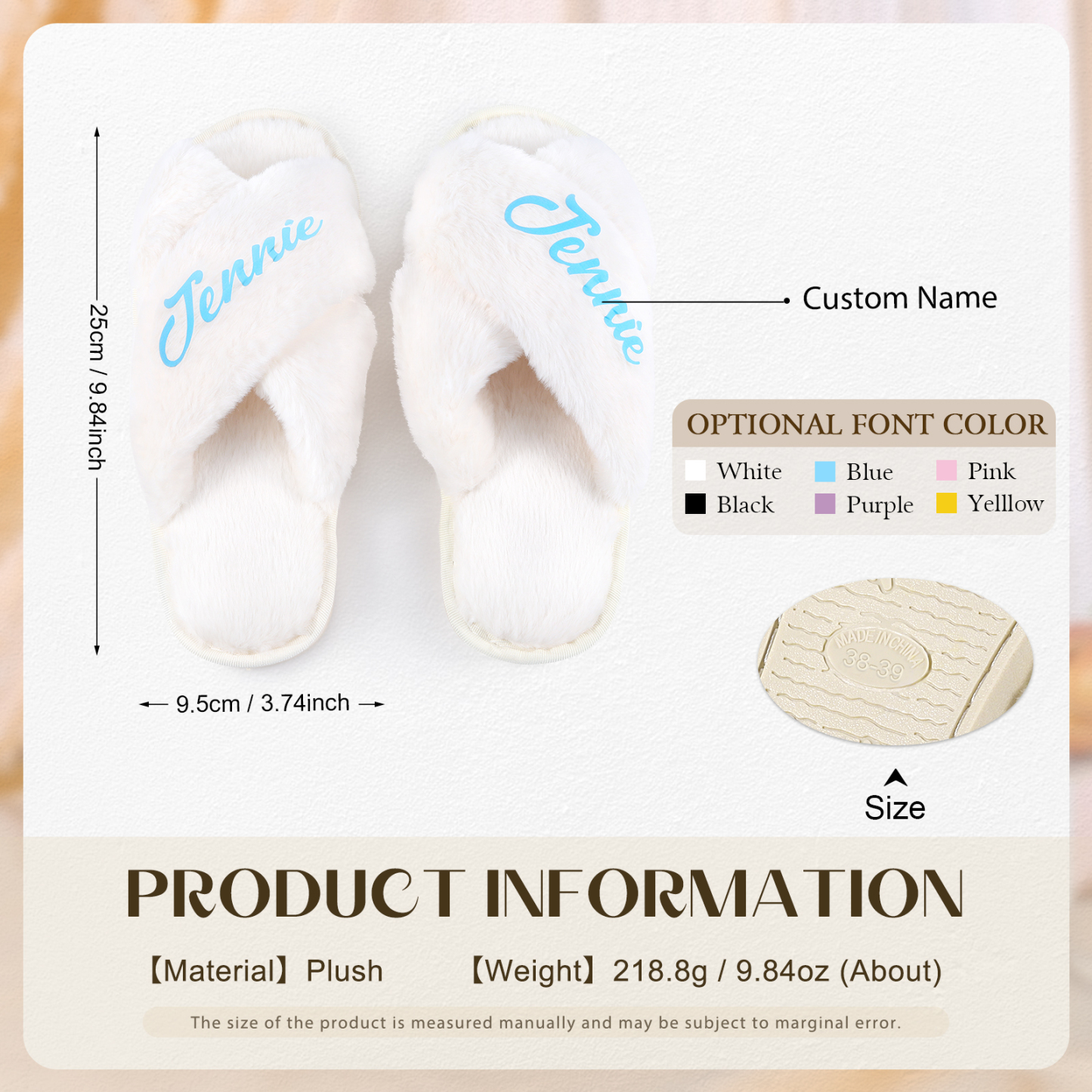 Personalized Soft House Slippers Custom Name Fluffy Slippers Gift for Her